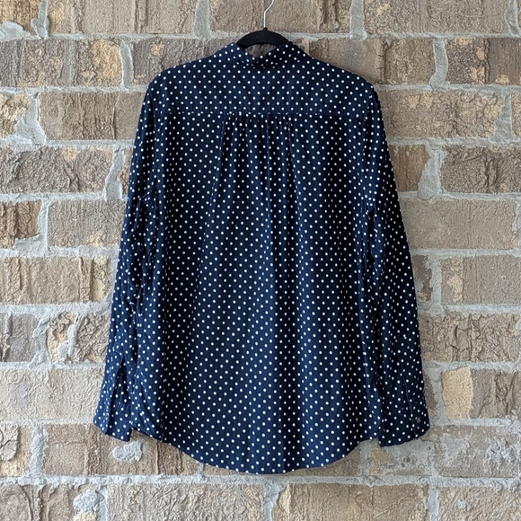 NWOT Lands' End Corduroy LS Button Front Shirt Navy Blue White Polka Dot Large - Picture 3 of 5